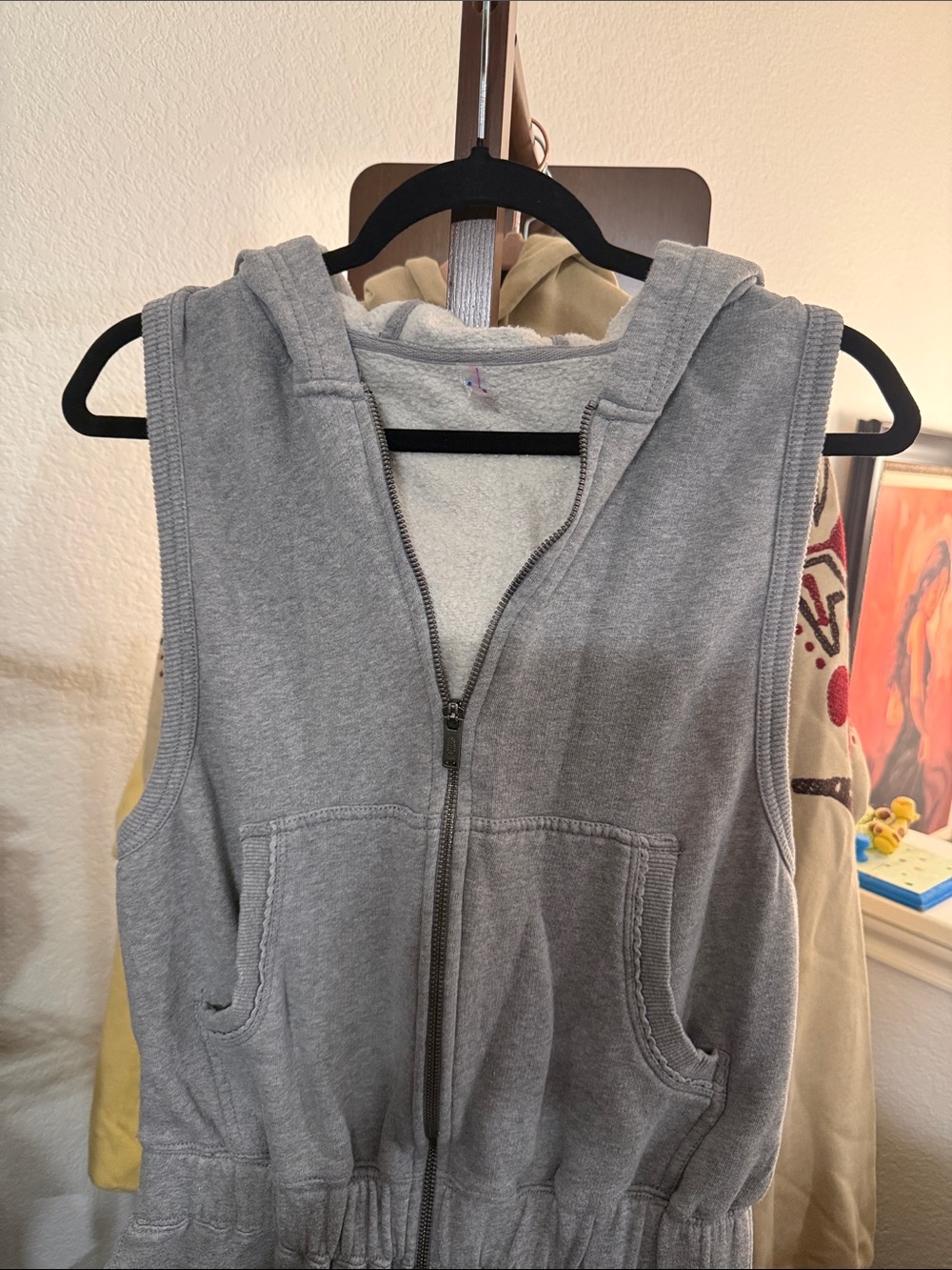 Free People Grey Sleeveless Zip-Up Hoodie jumpsuit